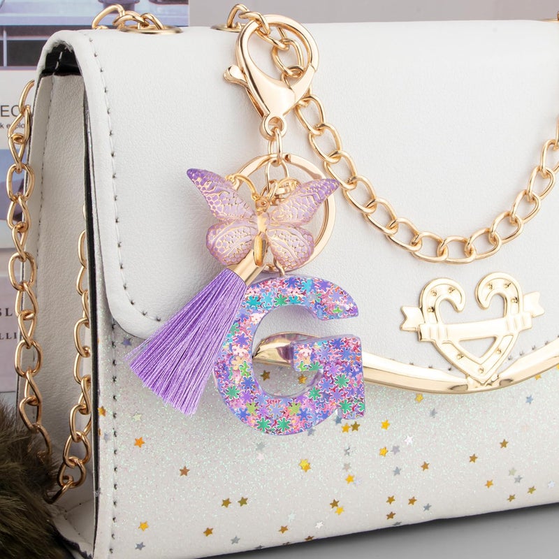 Suweibuke Cute Pink Key Chains for Women Girls, Initial Letter Keychains with Tassel, Charms for Key Purse Handbags Backpacks - Image 3